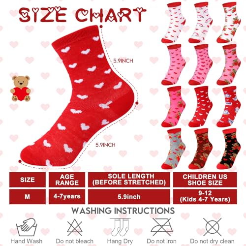 Cozypower 12 Pairs Kids Valentine's Socks Boys Girls Heart Bear Owl Novelty Socks Bulk for Kids Valentines Day Gifts - Image 3