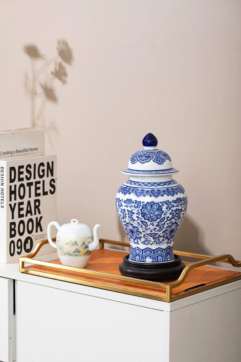 GaLouRo Blue and White Ginger Jars for Home Décor,Small Chinoiserie Porcelain, Good Ideal for Room, Office Decoration,9.8" H - Image 4