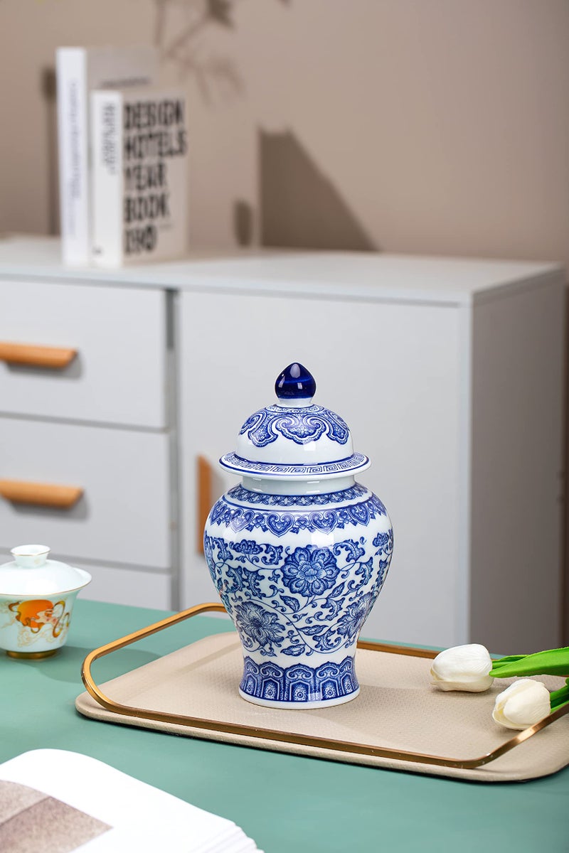 GaLouRo Blue and White Ginger Jars for Home Décor,Small Chinoiserie Porcelain, Good Ideal for Room, Office Decoration,9.8" H - Image 5