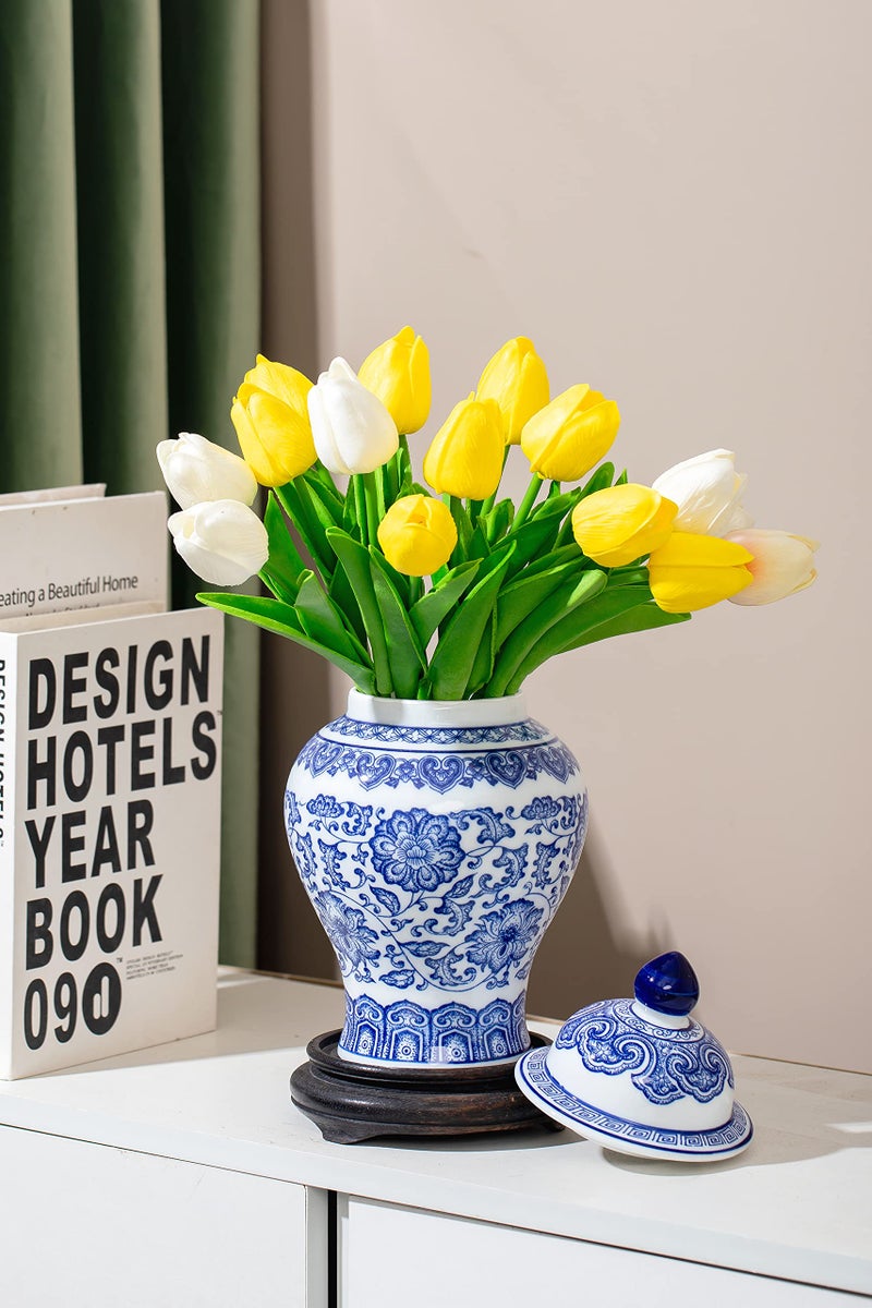 GaLouRo Blue and White Ginger Jars for Home Décor,Small Chinoiserie Porcelain, Good Ideal for Room, Office Decoration,9.8" H - Image 2