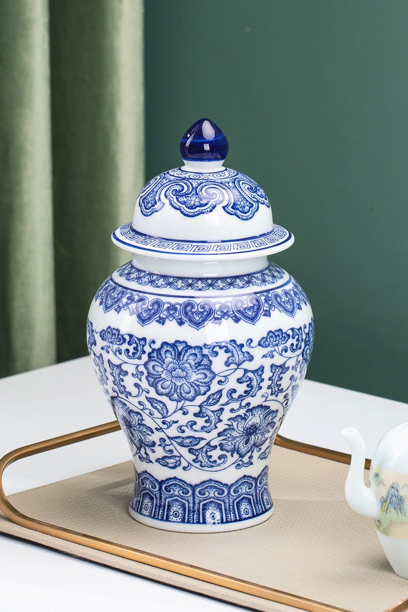 GaLouRo Blue and White Ginger Jars for Home Décor,Small Chinoiserie Porcelain, Good Ideal for Room, Office Decoration,9.8" H - Image 3