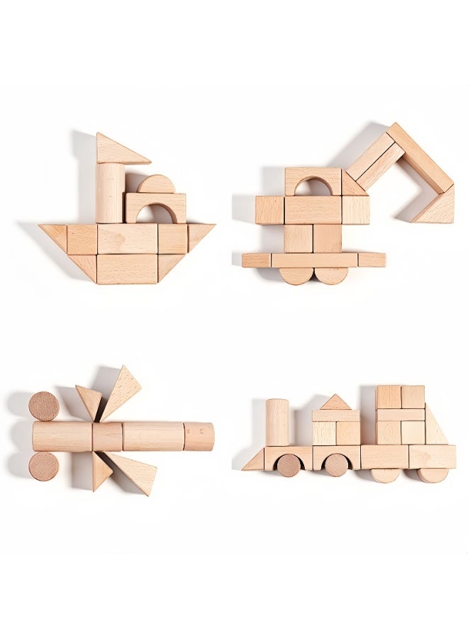 100pcs Natural Beech Wooden Building Blocks for children, Montessori Toys for Girls and Boys,DIY Stacking Toy Kit, Creative STEM Toy - Image 3
