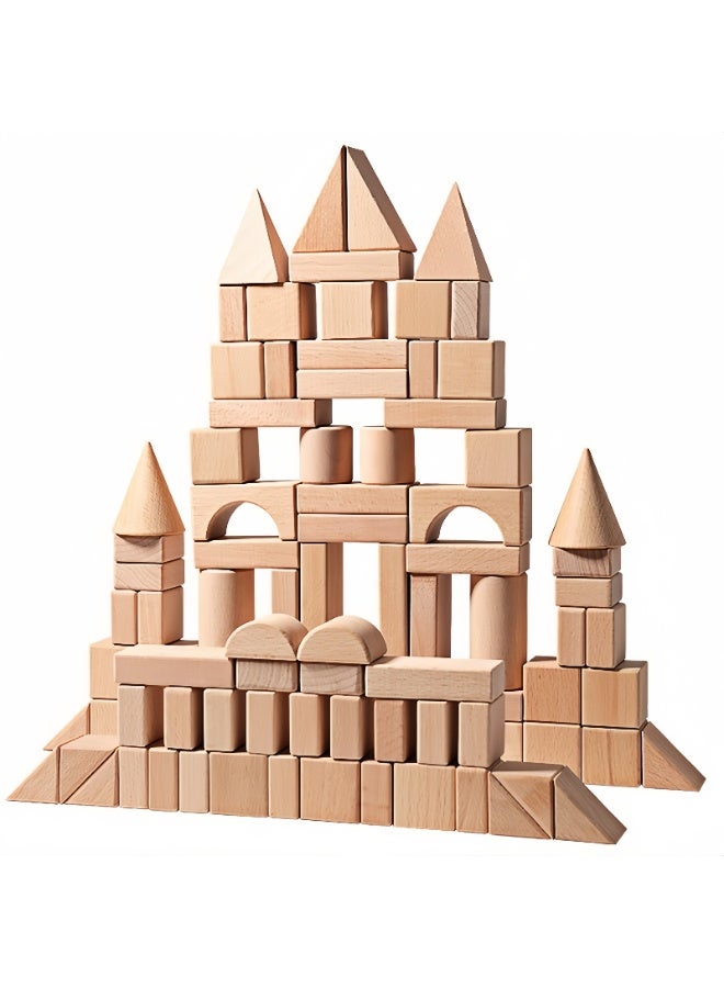 100pcs Natural Beech Wooden Building Blocks for children, Montessori Toys for Girls and Boys,DIY Stacking Toy Kit, Creative STEM Toy - Image 5