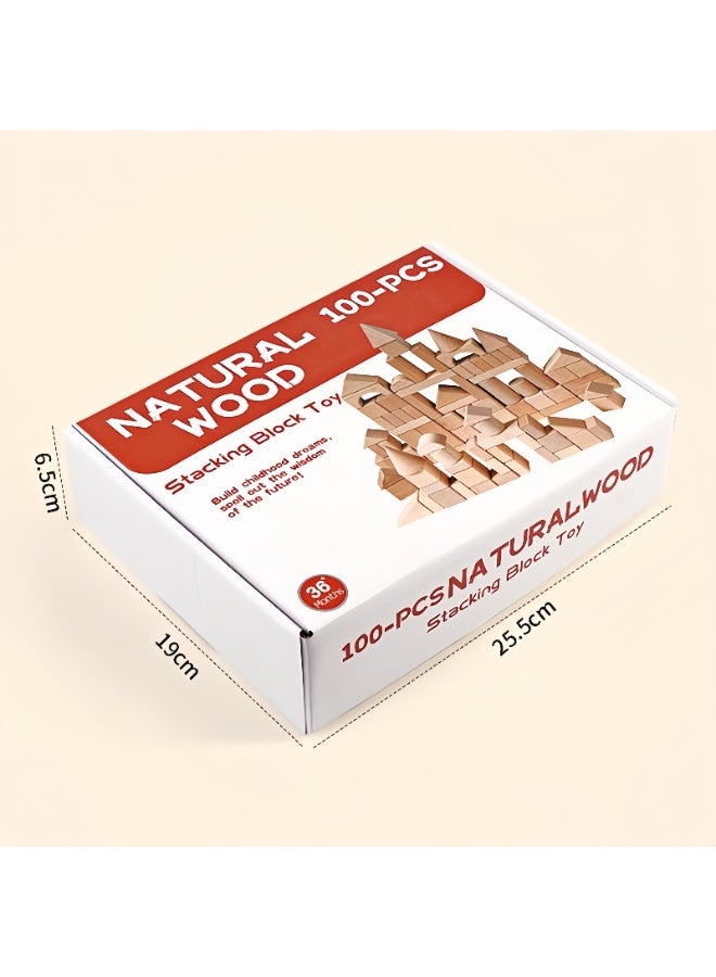 100pcs Natural Beech Wooden Building Blocks for children, Montessori Toys for Girls and Boys,DIY Stacking Toy Kit, Creative STEM Toy - Image 4