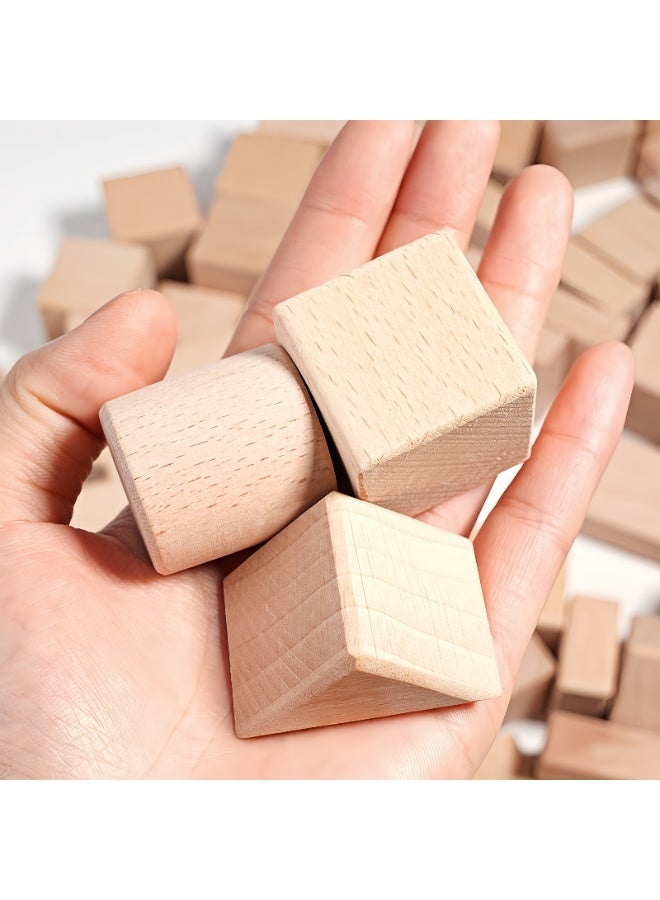 100pcs Natural Beech Wooden Building Blocks for children, Montessori Toys for Girls and Boys,DIY Stacking Toy Kit, Creative STEM Toy - Image 2