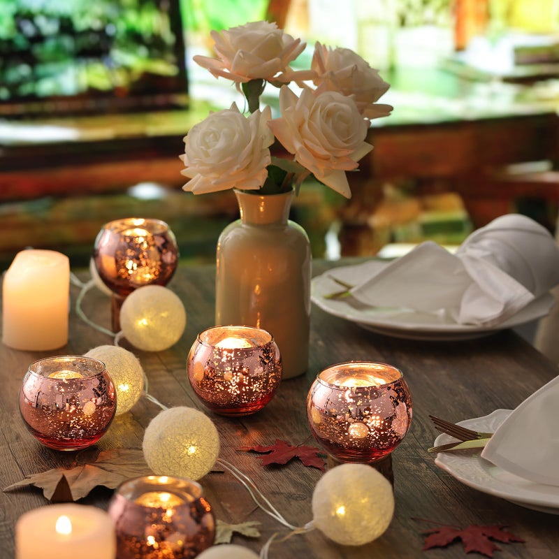 Volens Round Rose Gold Votive Candle Holders, Mercury Glass Tealight Candle Holder Set of 12 - Image 4