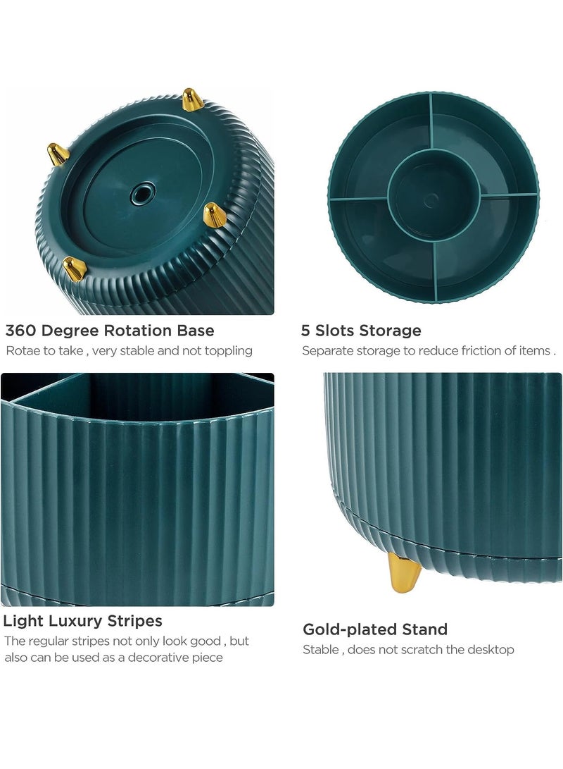 Loquat 360° Rotating Makeup Brush Organizer, 5 Slot Large Capacity Cosmetic Brushes Storage Countertop for Vanity, Green - Image 3