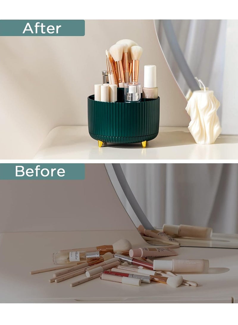 Loquat 360° Rotating Makeup Brush Organizer, 5 Slot Large Capacity Cosmetic Brushes Storage Countertop for Vanity, Green - Image 5