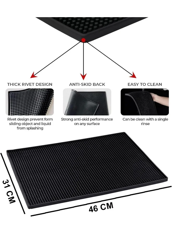 Cuisine Art Bar Mat, 46Cm X 31Cm X 1Cm - Durable And Stylish Non-Slip Bar Mat For Spills, Non-Toxic Service Mat For Tea, Bars, Restaurants, Coffee, And Counter Top Large Mat (4 Pack, Black)