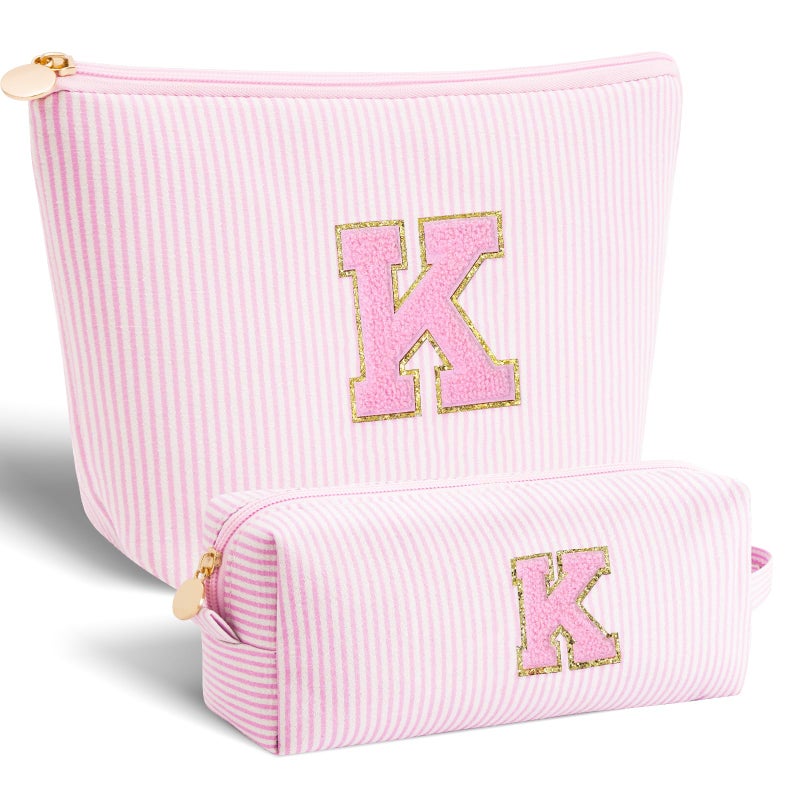 Btffitting Easter Gifts for Teenage Girls | Monogrammed Gifts for Women Teen Girls Initial Cosmetic Travel Makeup Bag | 8 9 10 11 12 13 14 15 16 Years Old Girl Trendy Stuff - Pink,K - Image 1