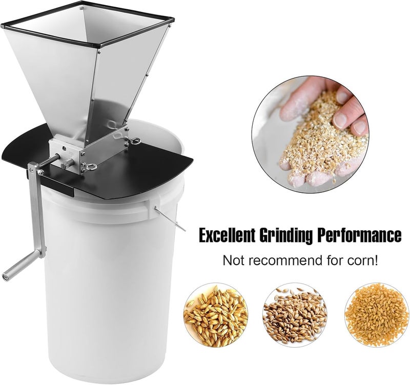 Ferroday Malt Mill 2 Roller Stainless Steel Malt Crusher Heavy Duty Homebrew Grain Crusher Adjustable Barley Grinder Low Speed Drill Available Manual Brew Mill - Image 5