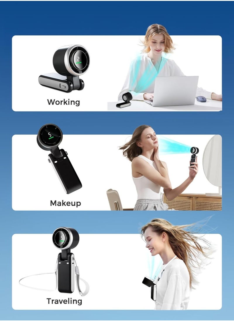 General - 3 IN 1 Mini Handheld Turbo Fan(12H Standby), Desk/Neck Portable Fan with 5 Super Powerful Wind SpeedBrushless Motor, Rechargeable Personal Lash Pocket Fan for Travel Makeup Outdoor - Image 1