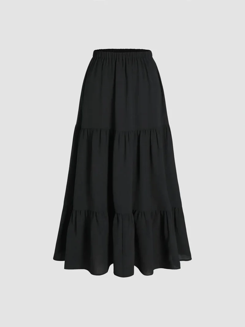 HICCUP Tiered Maxi Skirt with Elastic Waist