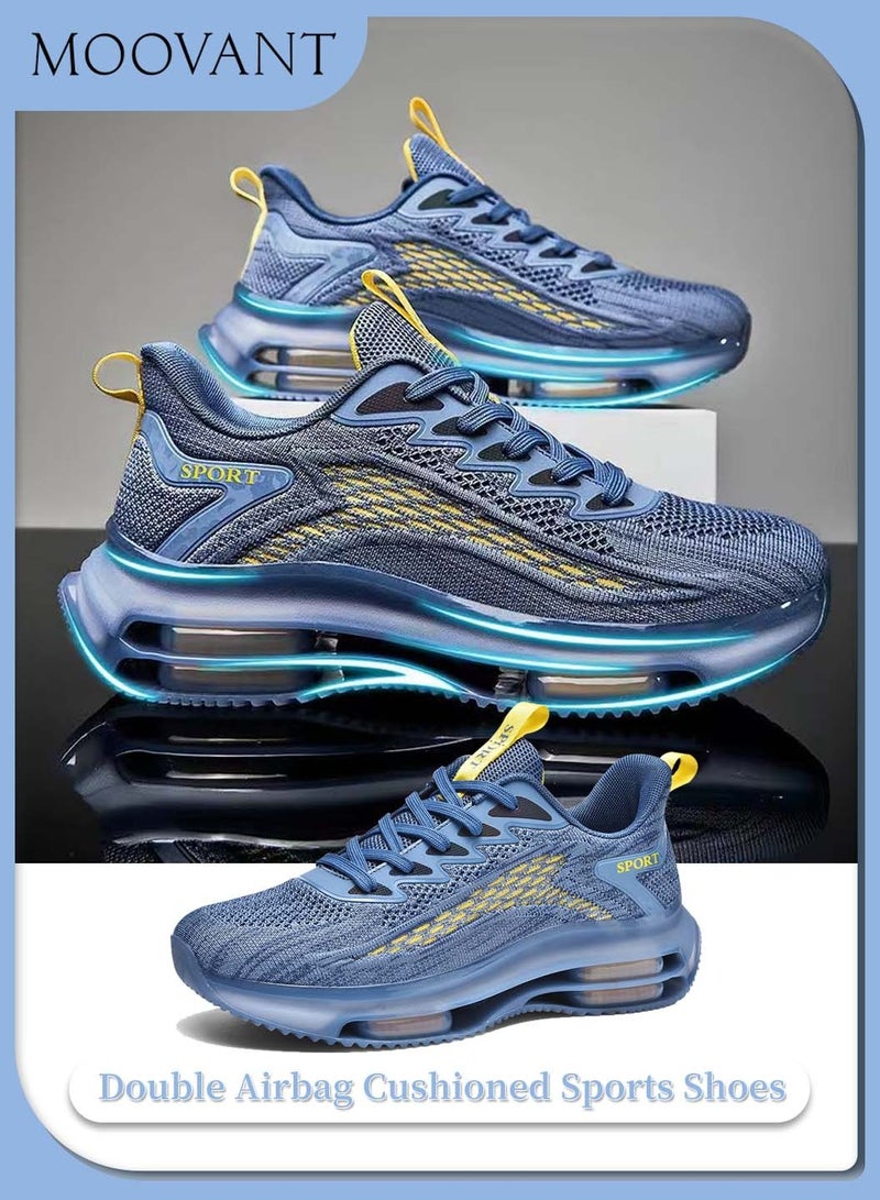 Moovant Men's Sneakers, New Fashion Air Cushion Running Shoes, Trend Non-slip Shock Absorption Leisure Sports Shoes, Blue  - Image 1