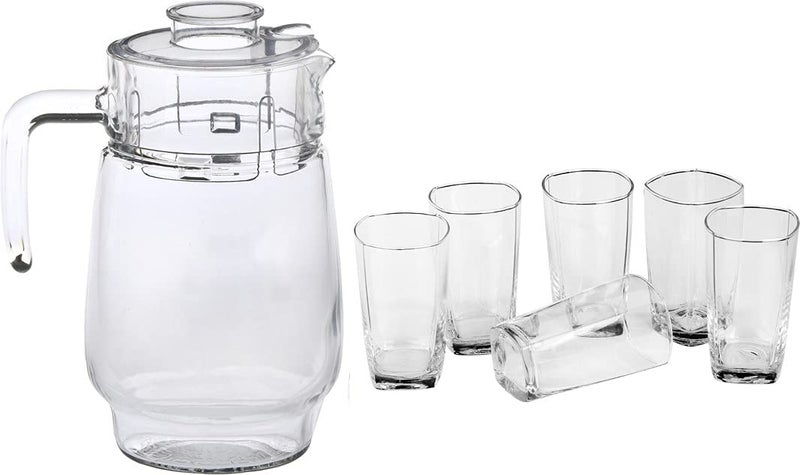 Afast Designer Jug Set of 1 with Stylish Glasses for Serving Water Juice Cold Drinks and Other Drinking Bavrage Glass 300 Ml Jug 1800 Ml Color Transparent Clear - Image 1