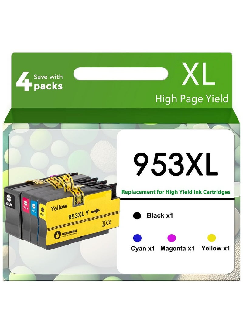 953XL 953 XL 4 Multi-Pack (Black XL and C/M/Y) Compatible Ink Cartridge Replacement with Advanced Chip Technology for Officejet pro 7720 7730 7740 8710 8715 8720 8725 Printers  - Image 1