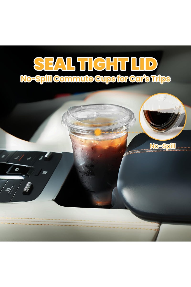 [50 عبوة] أكواب بلاستيكية شفافة سعة 16 أونصة مع أغطية للشرب بدون القش، أكواب قهوة بلاستيكية للاستعمال مرة واحدة - Image 2