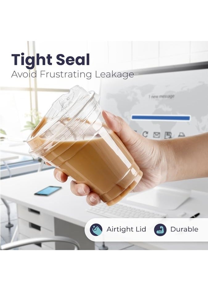 [50 عبوة] أكواب بلاستيكية شفافة سعة 16 أونصة مع أغطية للشرب بدون القش، أكواب قهوة بلاستيكية للاستعمال مرة واحدة - Image 3