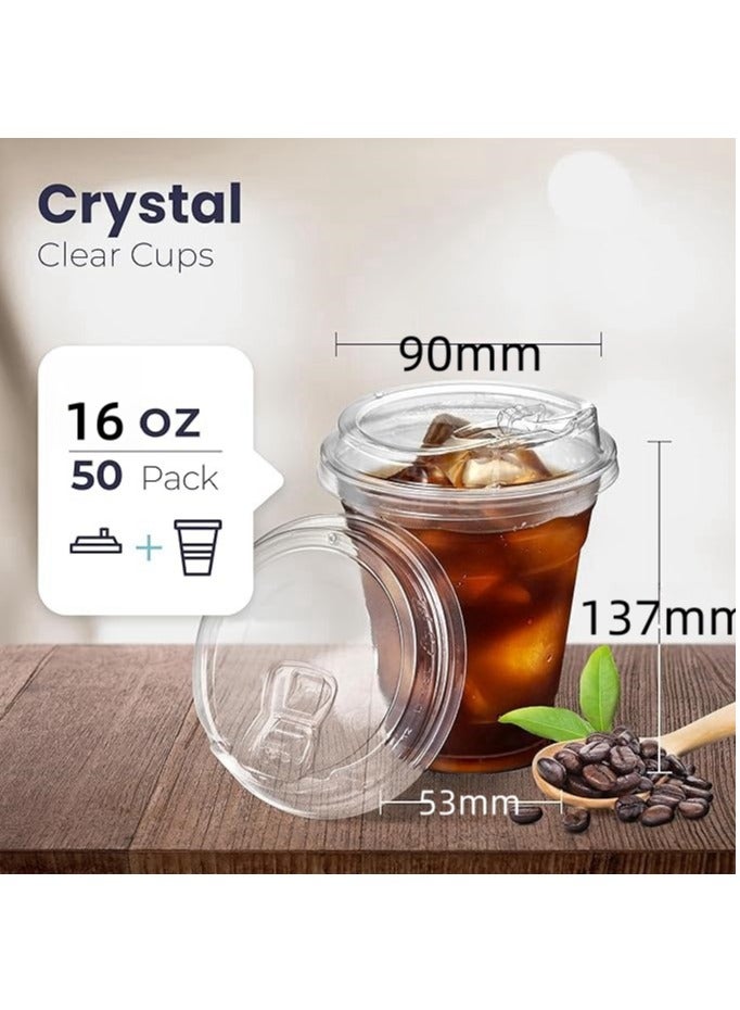 [50 عبوة] أكواب بلاستيكية شفافة سعة 16 أونصة مع أغطية للشرب بدون القش، أكواب قهوة بلاستيكية للاستعمال مرة واحدة - Image 4