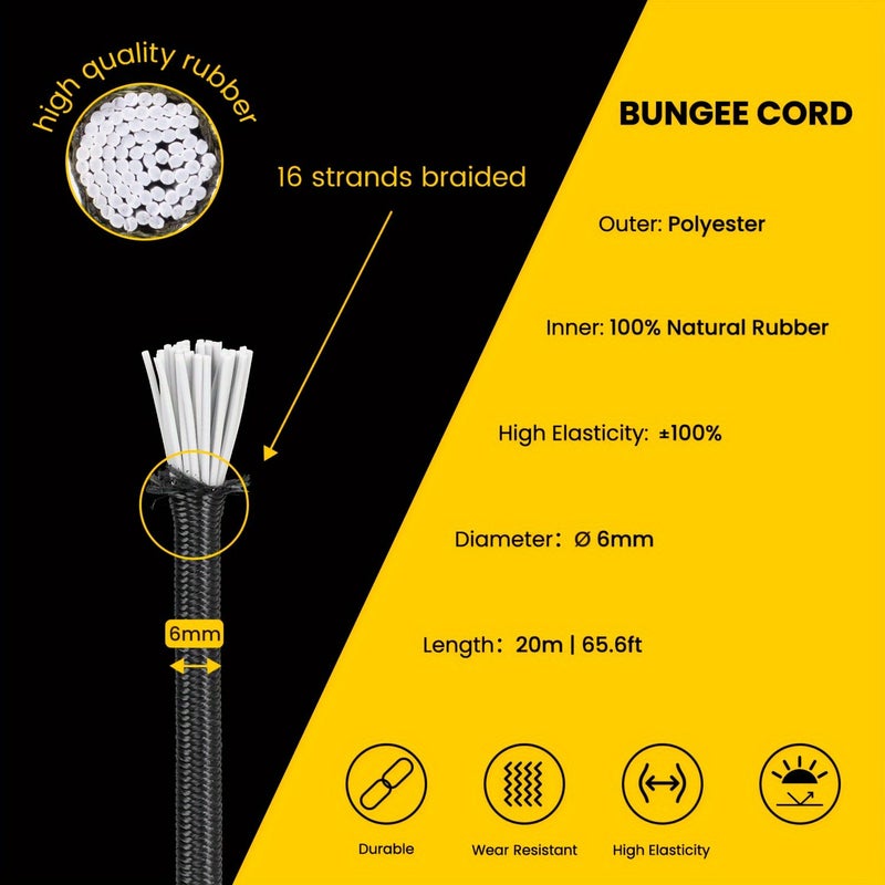 Black Bungee Cord 6Mm X 787.4 Inch Rubber Tension Rope For Boats Camping Crafts Projects - Image 4