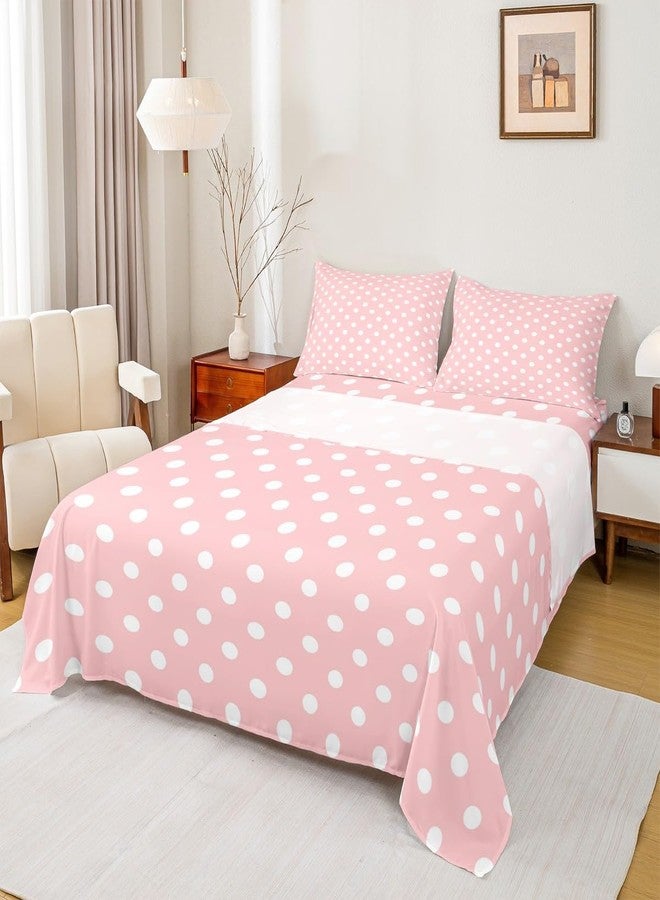 Man Fei Manfei Polka Dot Sheet Set Full Size,Cute Simple Geometric Dots Bedding Set,Pink White Cartoon Bed Sheet Set 4pcs with Deep Pocket Fitted + Flat + 2 Pillowcases,Kids Boys Girls Room Decor - Image 1