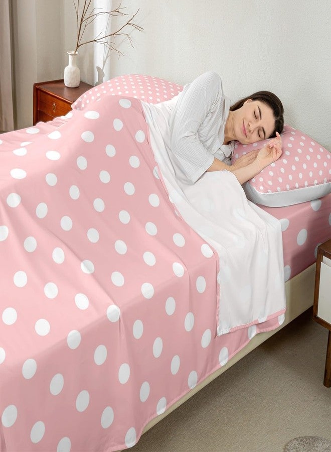 Man Fei Manfei Polka Dot Sheet Set Full Size,Cute Simple Geometric Dots Bedding Set,Pink White Cartoon Bed Sheet Set 4pcs with Deep Pocket Fitted + Flat + 2 Pillowcases,Kids Boys Girls Room Decor - Image 2