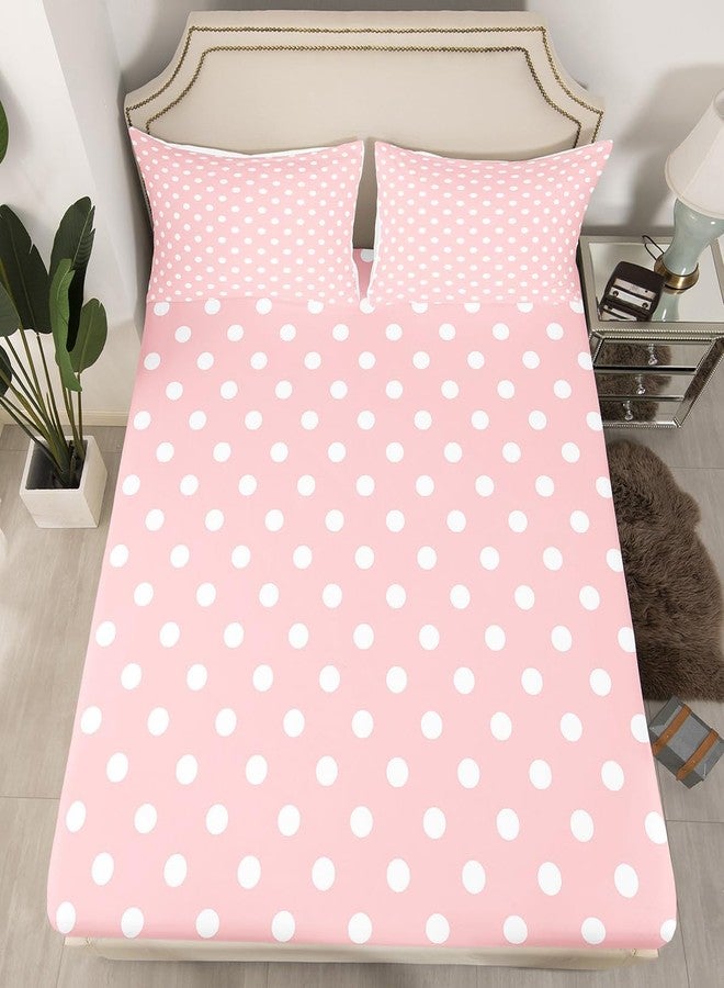 Man Fei Manfei Polka Dot Sheet Set Full Size,Cute Simple Geometric Dots Bedding Set,Pink White Cartoon Bed Sheet Set 4pcs with Deep Pocket Fitted + Flat + 2 Pillowcases,Kids Boys Girls Room Decor - Image 4