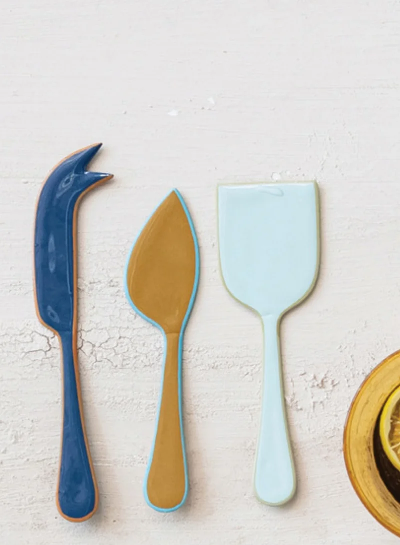 سوق الزعفران طقم سكاكين جبنة من الستانلس ستيل (3 قطع) بحواف ملونة