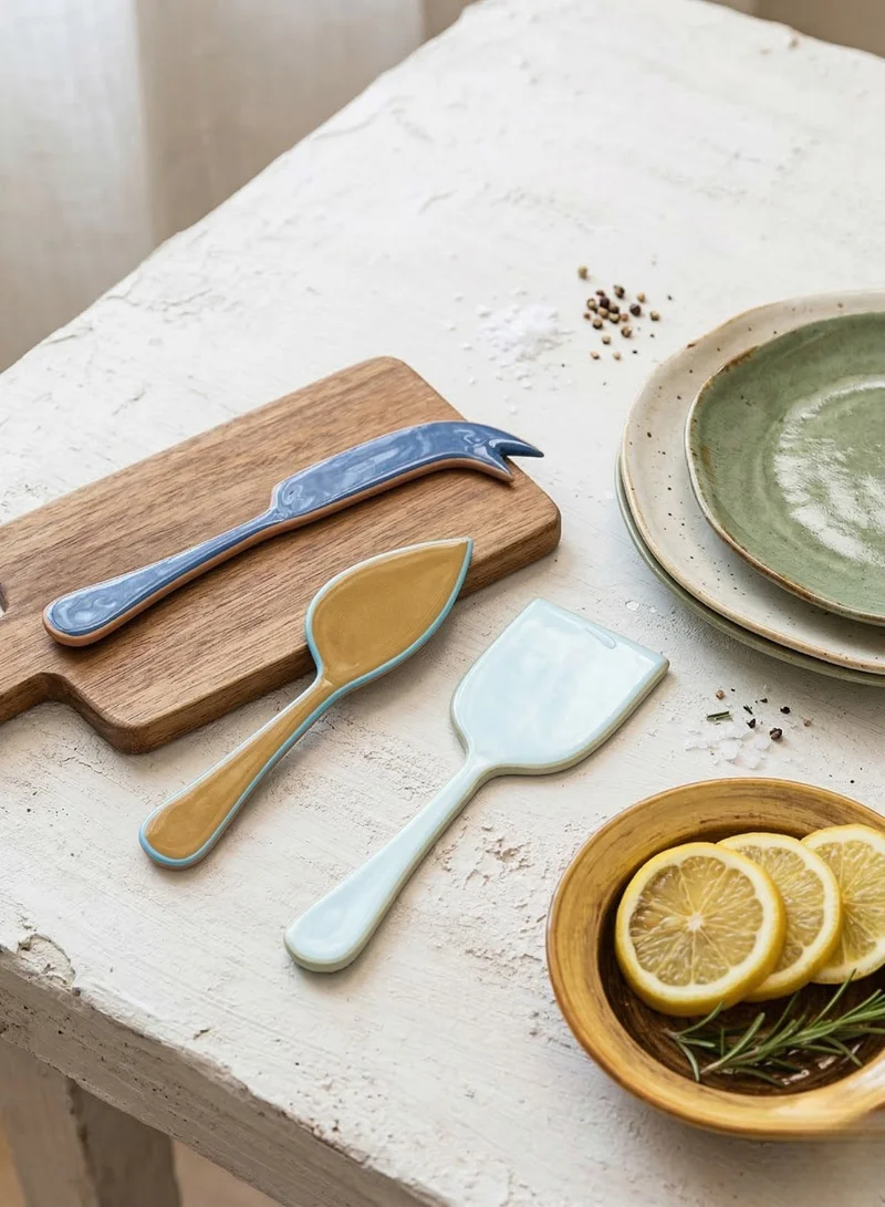 سوق الزعفران طقم سكاكين جبنة من الستانلس ستيل (3 قطع) بحواف ملونة