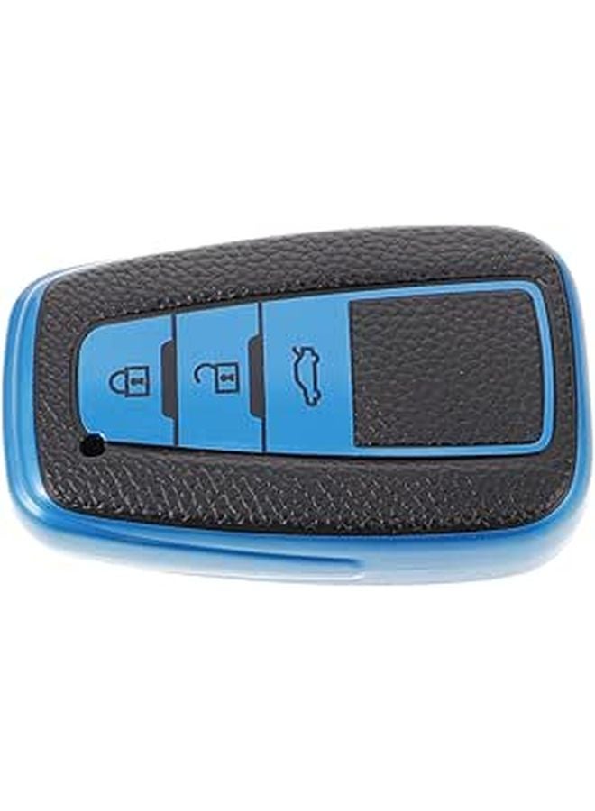 Blue Leather Texture 3 Button Car Key Fob Protective Case Cover Full Shell Sleeve - Image 1