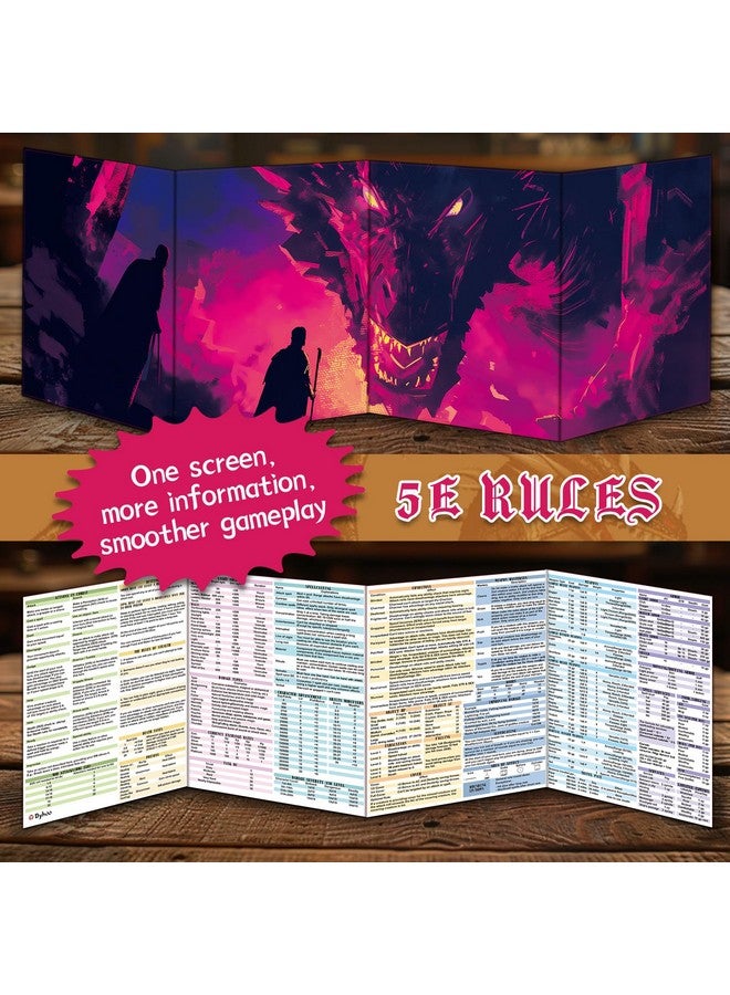 Byhoo 2 PCS DM Screen for D&D 5E with 2 Immersive Themes，Waterproof Reusable Surface, Tri-Fold Portable Design Folds to A4 Size DND Accessories Compatible with Players Handbook - Image 3
