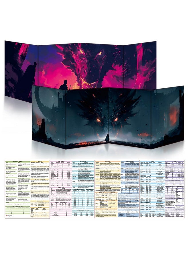 Byhoo 2 PCS DM Screen for D&D 5E with 2 Immersive Themes，Waterproof Reusable Surface, Tri-Fold Portable Design Folds to A4 Size DND Accessories Compatible with Players Handbook - Image 1