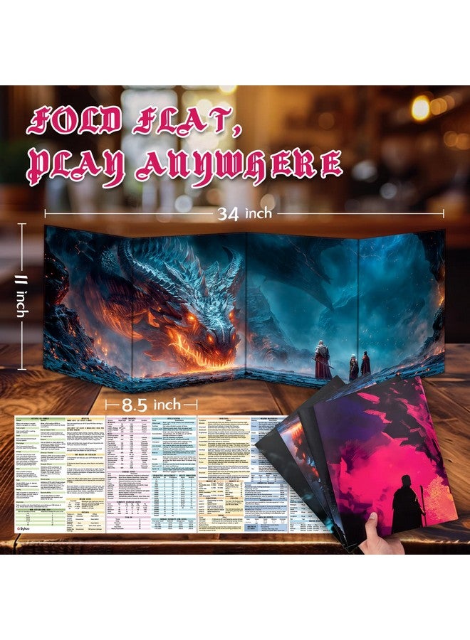 Byhoo 2 PCS DM Screen for D&D 5E with 2 Immersive Themes，Waterproof Reusable Surface, Tri-Fold Portable Design Folds to A4 Size DND Accessories Compatible with Players Handbook - Image 5