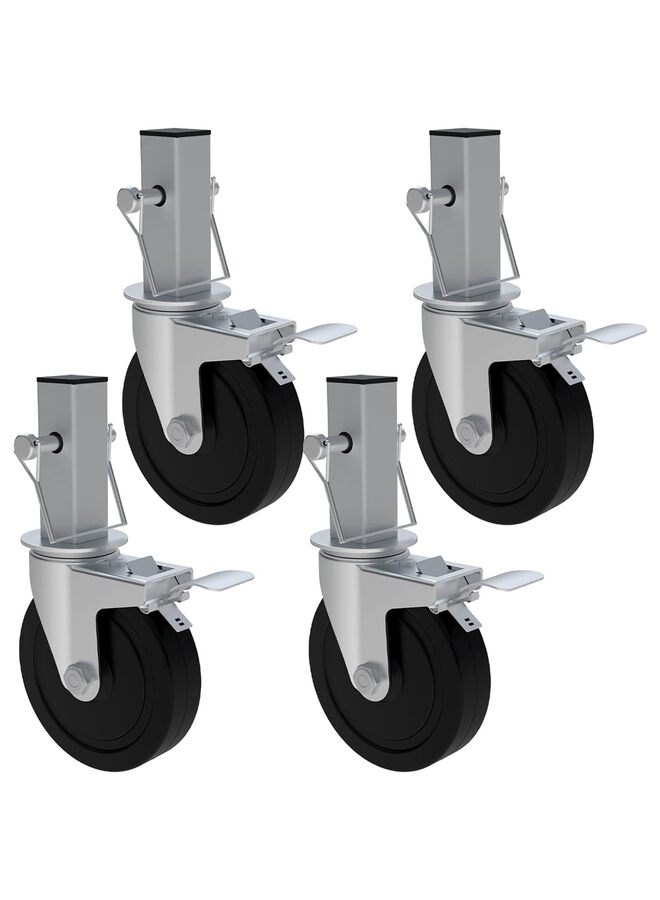 5 Inch Scaffolding Casters Wheels, 4 Pack Scaffold Caster with Dual Locking Brakes, Heavy Duty 440LBS Capacity per Wheel, Rubber Casters Square 1.25 (or 1 1/4) Stem - Image 1