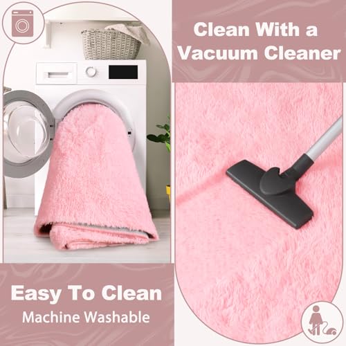 EVOIONOS Pink Hexagon Rug for Princess Tent, Fluffy Area Rug for Kids Room, 4x4.6 Feet for Girls Tent, Furry Soft Nursery Rug, Fuzzy Plush Carpet for Teen Girls Bedroom - Image 3