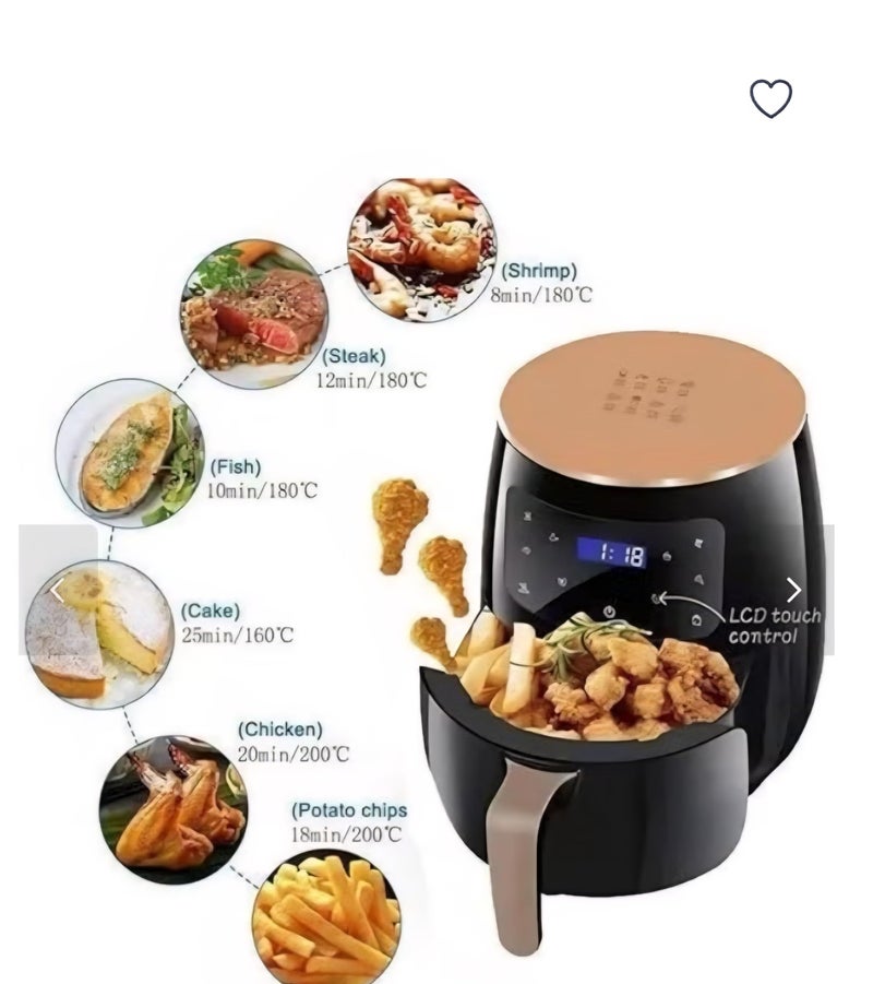 Premium Digital Air Fryer with Touch Control Panel, Black and Gold - Image 3