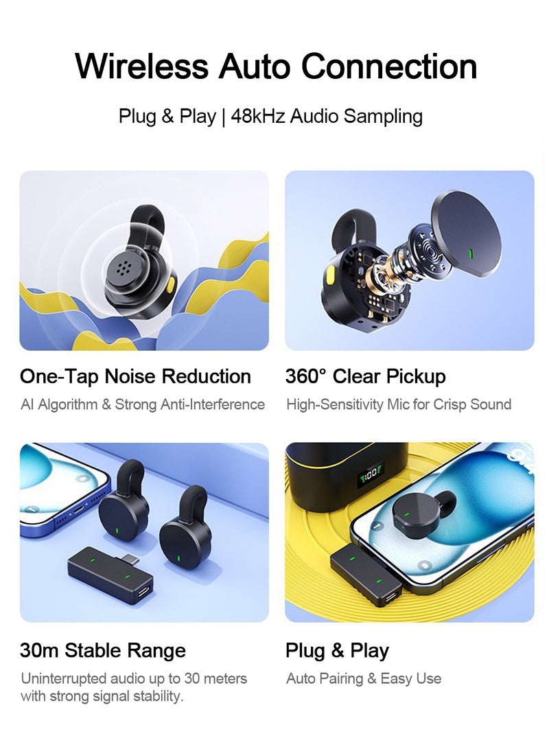 LUCKIER Concealed lapel clip mini microphone, wireless lapel microphone for iPhone, iPad and Android devices, USB-C noise-cancelling portable microphone with windscreen and charging case - Compact clip-on microphone for YouTube, TikTok, podcasting and video recording - Image 5