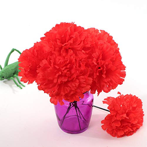 Larksilk Red Real Touch Silk Carnation Picks - 100 Count Bulk Artificial Flowers for Weddings, DIY Decor - 3.5"" Heads, 5"" Stems - Image 2