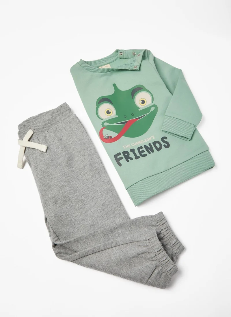 Zippy Sweatshirt + Joggers Set for Baby Boys 'Chameleon', Green/Grey