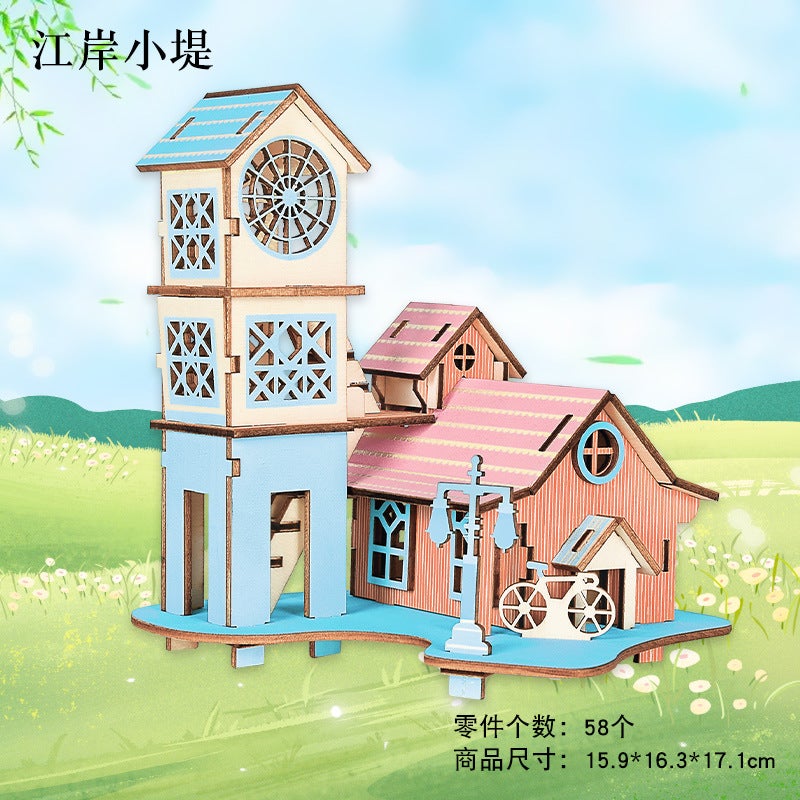 Wooden 3D Stereo Puzzle Fairy Tale Castle DIY Hand-Assembled Model Educational Toy Ornament Gift