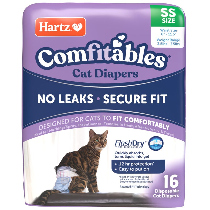 Hartz Comfitables Cat Diapers Size XS 16 Count Comfortable Secure Fit Easy to Put On - Image 2