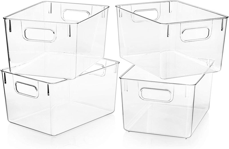 Snazzy Clear Plastic Pantry Organizer Bins, 2 PCS Food Storage Bins with Handle for Refrigerator, Fridge, Cabinet, Kitchen, Countertops, Cupboard, Freezer Organization and Storage, BPA Free, Medium - Image 1