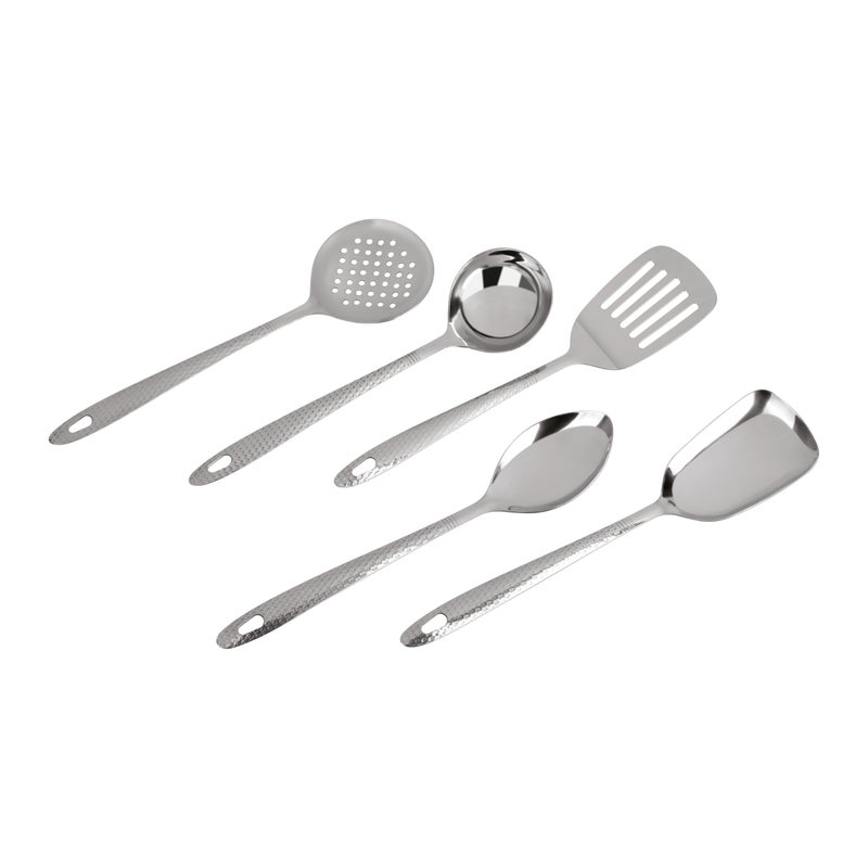 Amanda 5 Piece Stainless Steel Serving Spoon Set | Heavy Gauge | Includes Ladle, Turner, Rice Spoon, Oval Spoon, and Serving Spoon | Durable, Rust-Resistant Kitchen & Dining Table Essentials | Silver - Image 1