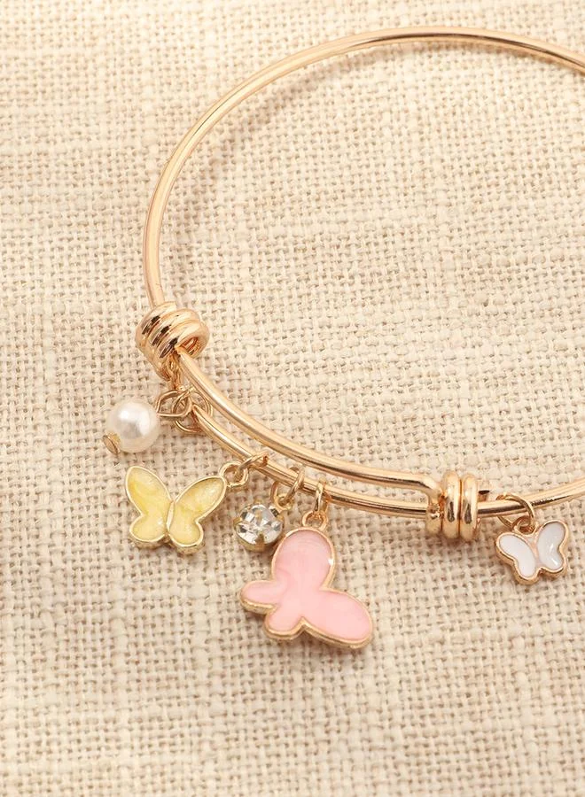 تايك تو Gold Tone Butterfly and Pearl Embellished Bracelet