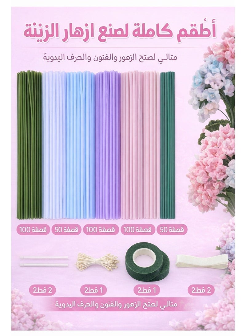 Sisily Pipe Cleaner Flower Bouquet Making Kit with 400 Chenille Stems 20 Floral Stems 150 Flower Stamens 2 Floral Tapes and Ribbon Craft Set - Image 2