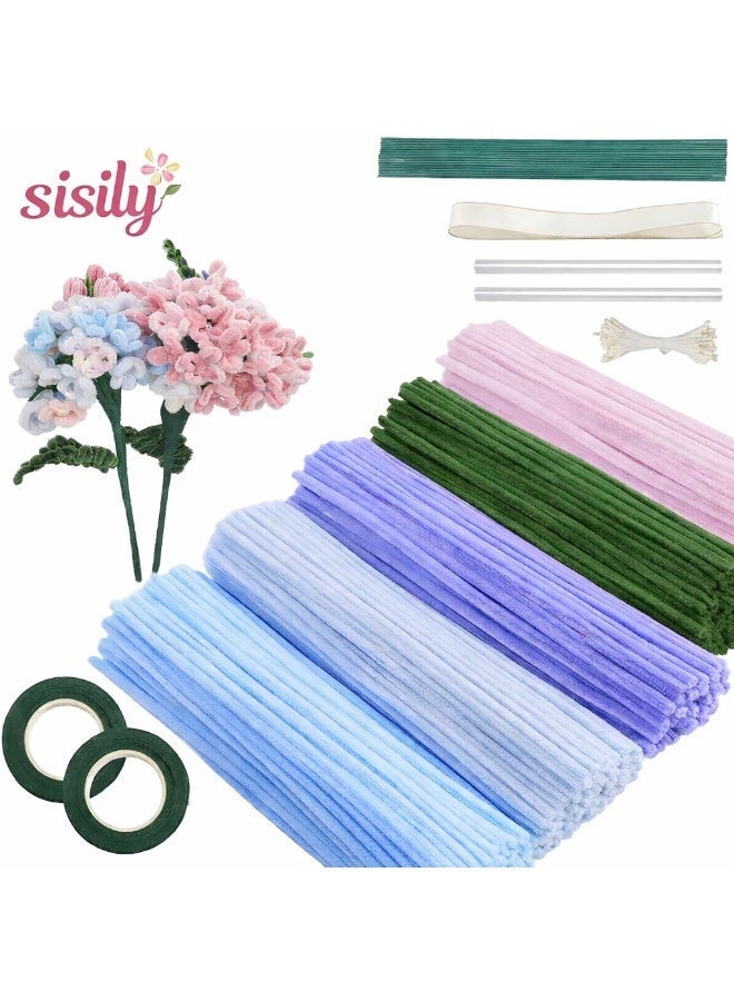 Sisily Pipe Cleaner Flower Bouquet Making Kit with 400 Chenille Stems 20 Floral Stems 150 Flower Stamens 2 Floral Tapes and Ribbon Craft Set - Image 1