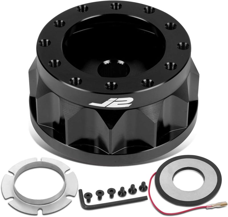 J2 Engineering 2" 6-Bolt Aluminum Steering Wheel Hub Adapter - Black - Image 1