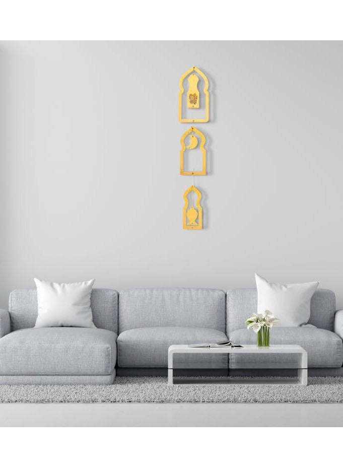 Ramadan gate pendant in a new shape, Ramadan gate pendant set, material, laser wood The set comes in 3 different sizes, multi-coloured - Image 1
