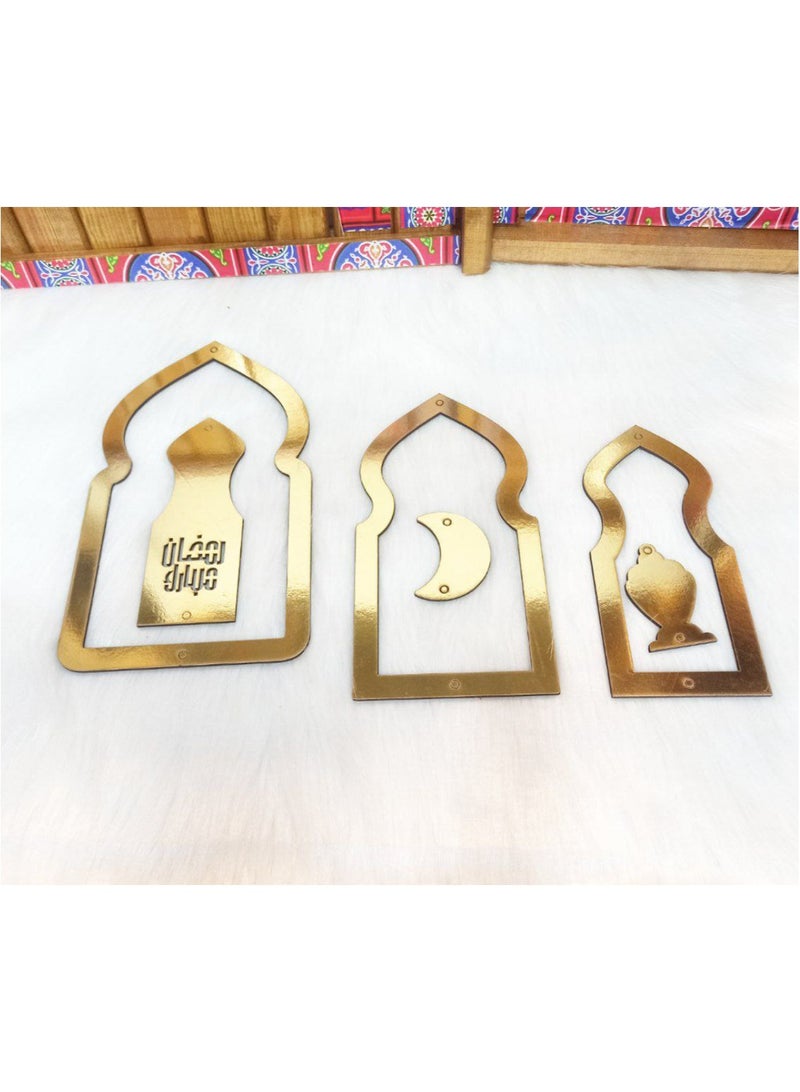 Ramadan gate pendant in a new shape, Ramadan gate pendant set, material, laser wood The set comes in 3 different sizes, multi-coloured - Image 2
