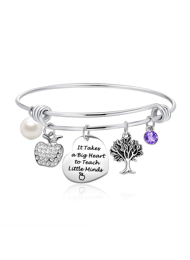 Senteria Teacher Appreciation Bracelet Month Birthstone Bangle Bracelet Thank Teachers Gift - It Takes A Big Heart To Teach Little Minds Inspirational Charm Bracelet Graduation Gift For Her  - Image 1